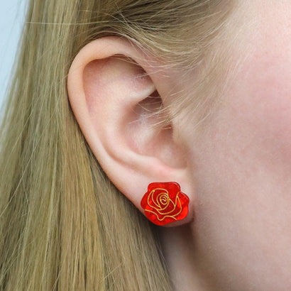 Eternal Rose Stud Earrings - Red  -  Erstwilder Essentials  -  Quirky Resin and Enamel Accessories