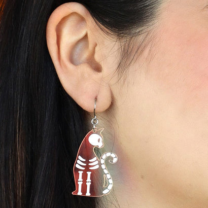 Bone Kitty Drop Earrings - Iridescent  -  Erstwilder Essentials  -  Quirky Resin and Enamel Accessories