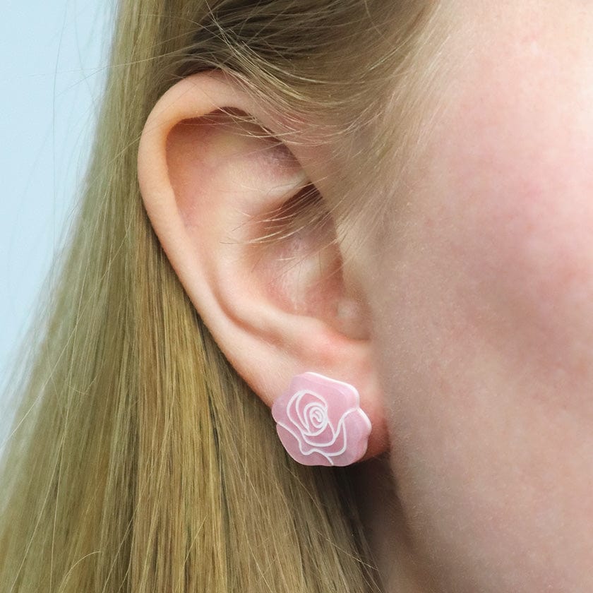 Eternal Rose Stud Earrings - Light Pink  -  Erstwilder Essentials  -  Quirky Resin and Enamel Accessories