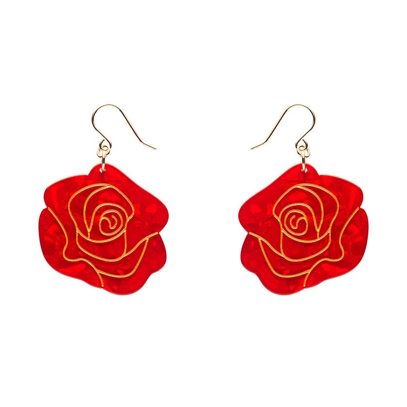 Eternal Rose Drop Earrings - Red  -  Erstwilder Essentials  -  Quirky Resin and Enamel Accessories