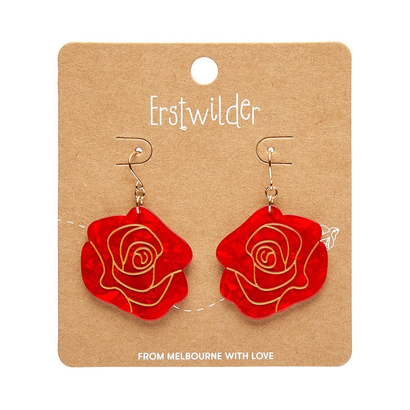 Eternal Rose Drop Earrings - Red  -  Erstwilder Essentials  -  Quirky Resin and Enamel Accessories