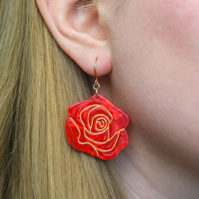 Eternal Rose Drop Earrings - Red  -  Erstwilder Essentials  -  Quirky Resin and Enamel Accessories