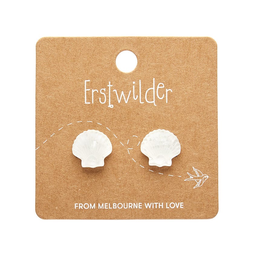 Sea Shell Stud Earrings - White  -  Erstwilder Essentials  -  Quirky Resin and Enamel Accessories