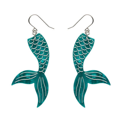 Mermaid Tail Drop Earrings - Aqua  -  Erstwilder Essentials  -  Quirky Resin and Enamel Accessories