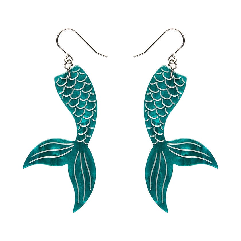 Mermaid Tail Drop Earrings - Aqua  -  Erstwilder Essentials  -  Quirky Resin and Enamel Accessories