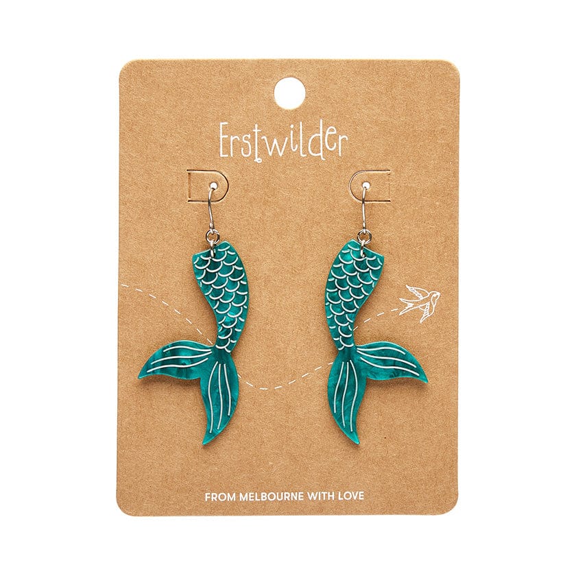 Mermaid Tail Drop Earrings - Aqua  -  Erstwilder Essentials  -  Quirky Resin and Enamel Accessories