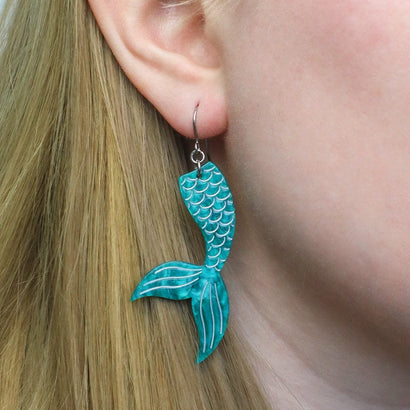 Mermaid Tail Drop Earrings - Aqua  -  Erstwilder Essentials  -  Quirky Resin and Enamel Accessories