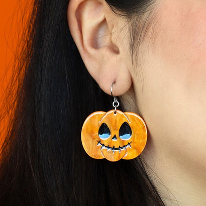 Jack O Lantern Drop Earrings - Orange  -  Erstwilder Essentials  -  Quirky Resin and Enamel Accessories