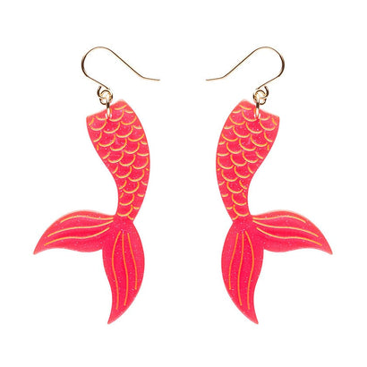 Mermaid Tail Drop Earrings - Hot Pink  -  Erstwilder Essentials  -  Quirky Resin and Enamel Accessories