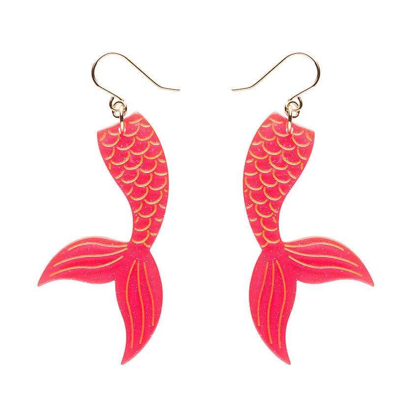 Mermaid Tail Drop Earrings - Hot Pink  -  Erstwilder Essentials  -  Quirky Resin and Enamel Accessories