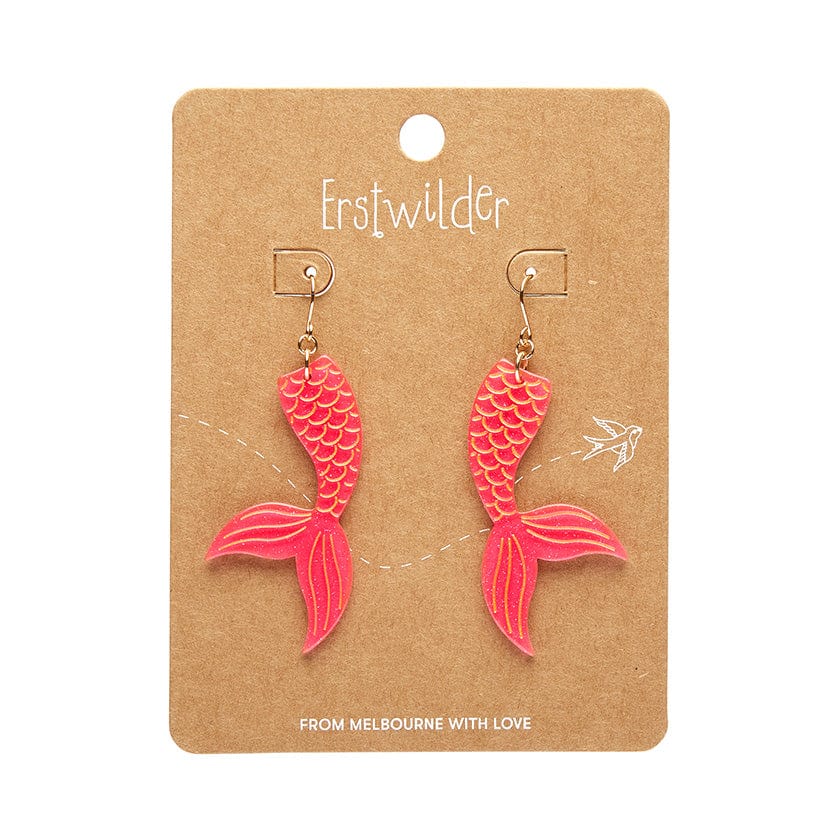 Mermaid Tail Drop Earrings - Hot Pink  -  Erstwilder Essentials  -  Quirky Resin and Enamel Accessories