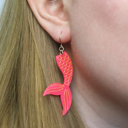 Mermaid Tail Drop Earrings - Hot Pink  -  Erstwilder Essentials  -  Quirky Resin and Enamel Accessories