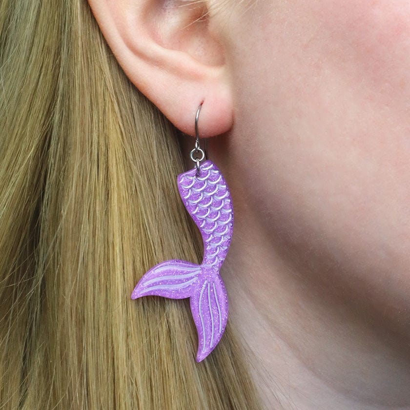 Mermaid Tail Drop Earrings - Violet  -  Erstwilder Essentials  -  Quirky Resin and Enamel Accessories