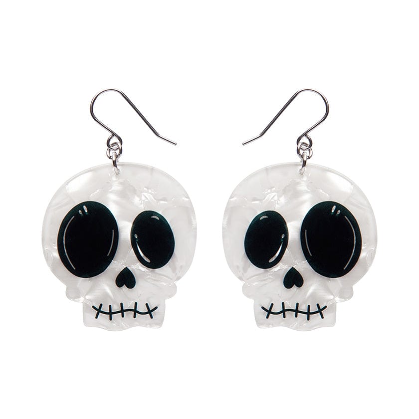 Skull Drop Earrings - White  -  Erstwilder Essentials  -  Quirky Resin and Enamel Accessories