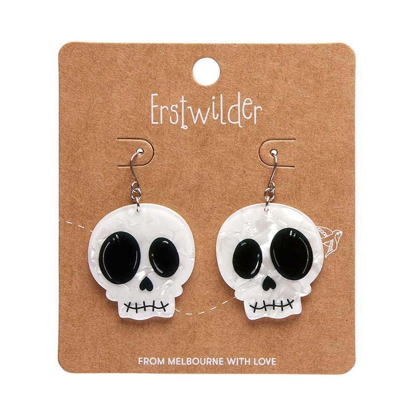 Skull Drop Earrings - White  -  Erstwilder Essentials  -  Quirky Resin and Enamel Accessories