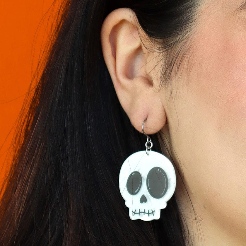 Skull Drop Earrings - White  -  Erstwilder Essentials  -  Quirky Resin and Enamel Accessories