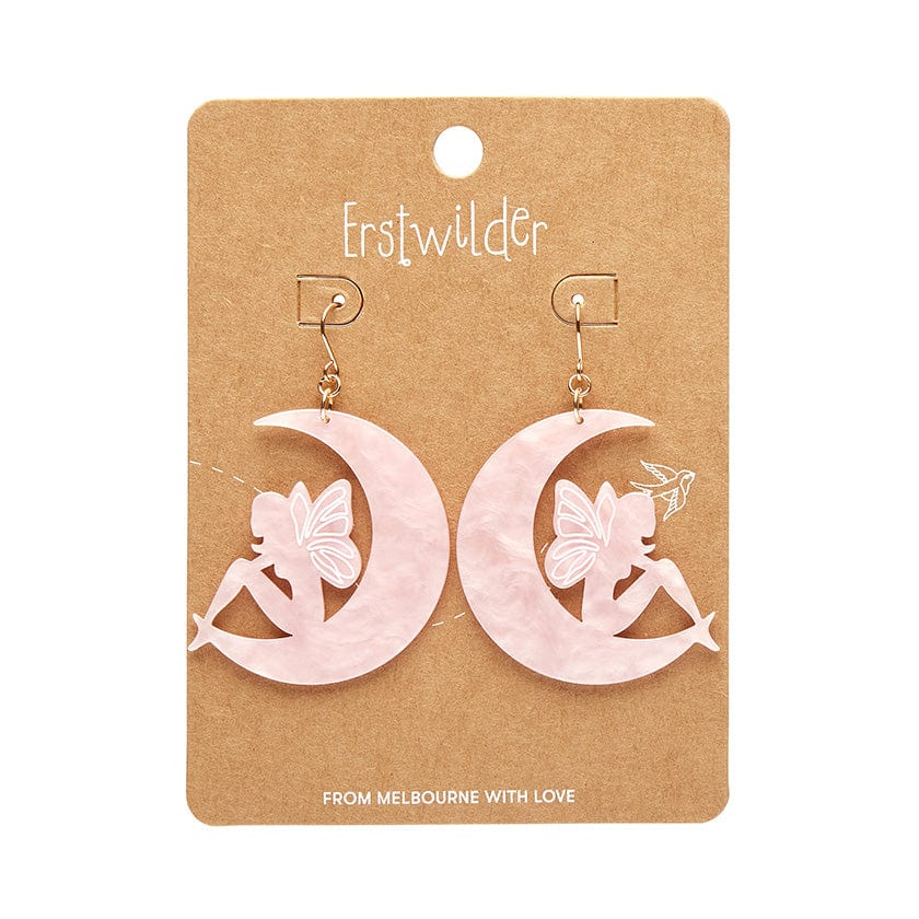 Fairy Moon Drop Earrings - Pink  -  Erstwilder Essentials  -  Quirky Resin and Enamel Accessories