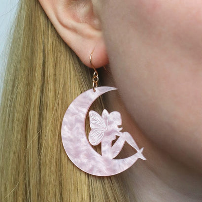 Fairy Moon Drop Earrings - Pink  -  Erstwilder Essentials  -  Quirky Resin and Enamel Accessories