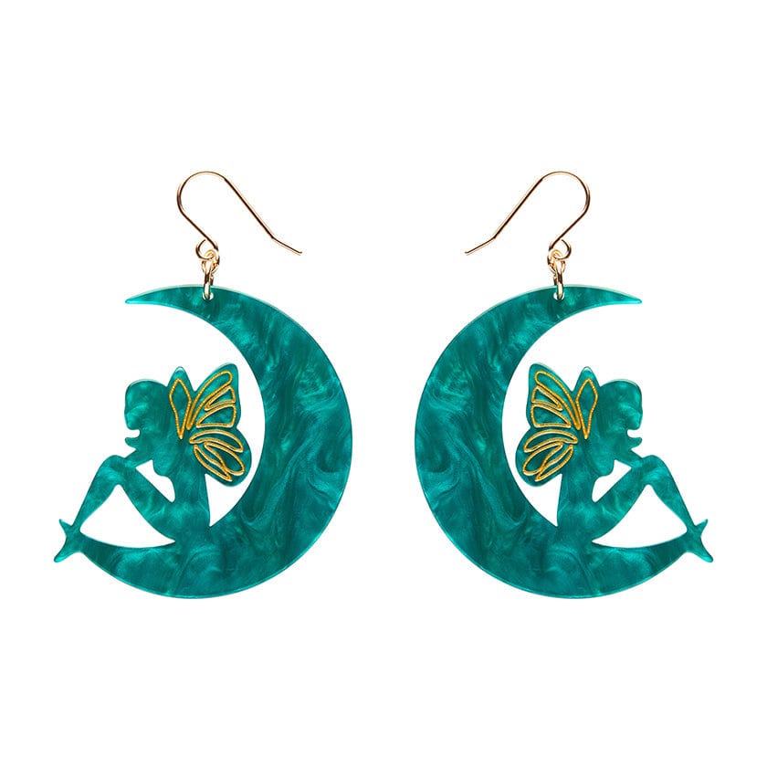 Fairy Moon Drop Earrings - Mint  -  Erstwilder Essentials  -  Quirky Resin and Enamel Accessories