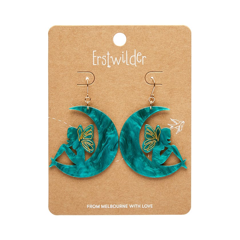 Fairy Moon Drop Earrings - Mint  -  Erstwilder Essentials  -  Quirky Resin and Enamel Accessories