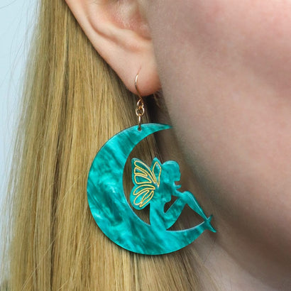 Fairy Moon Drop Earrings - Mint  -  Erstwilder Essentials  -  Quirky Resin and Enamel Accessories