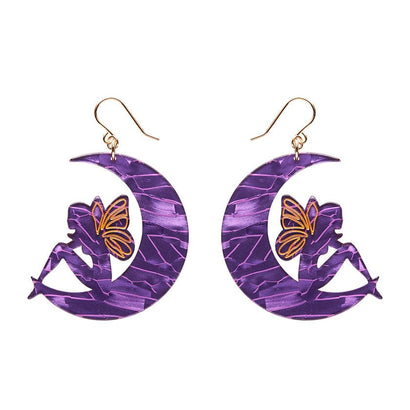 Fairy Moon Drop Earrings - Purple  -  Erstwilder Essentials  -  Quirky Resin and Enamel Accessories