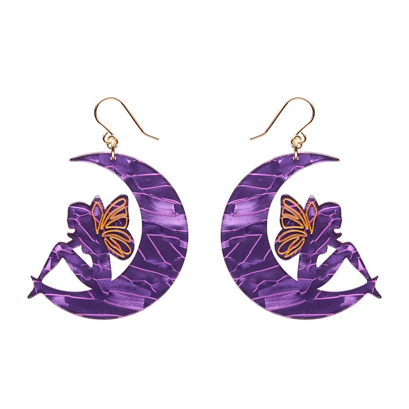 Fairy Moon Drop Earrings - Purple  -  Erstwilder Essentials  -  Quirky Resin and Enamel Accessories