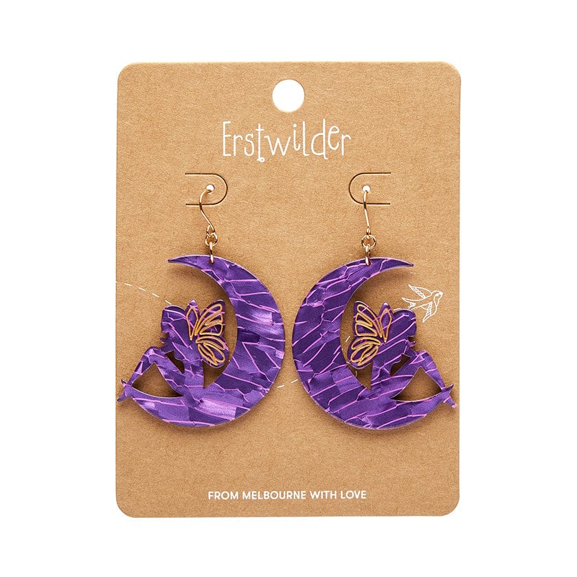 Fairy Moon Drop Earrings - Purple  -  Erstwilder Essentials  -  Quirky Resin and Enamel Accessories