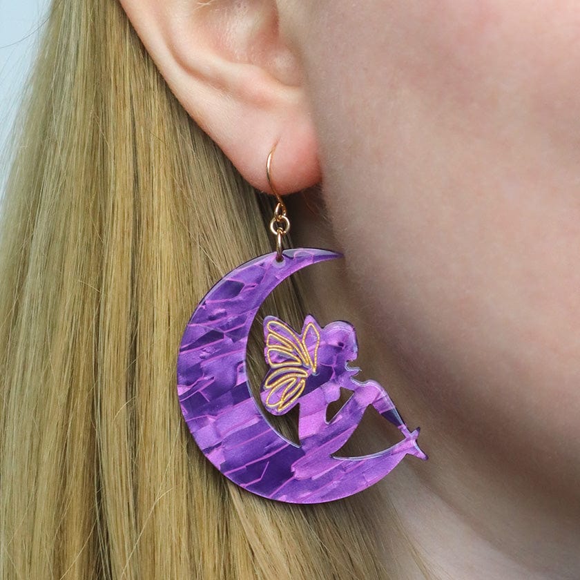 Fairy Moon Drop Earrings - Purple  -  Erstwilder Essentials  -  Quirky Resin and Enamel Accessories