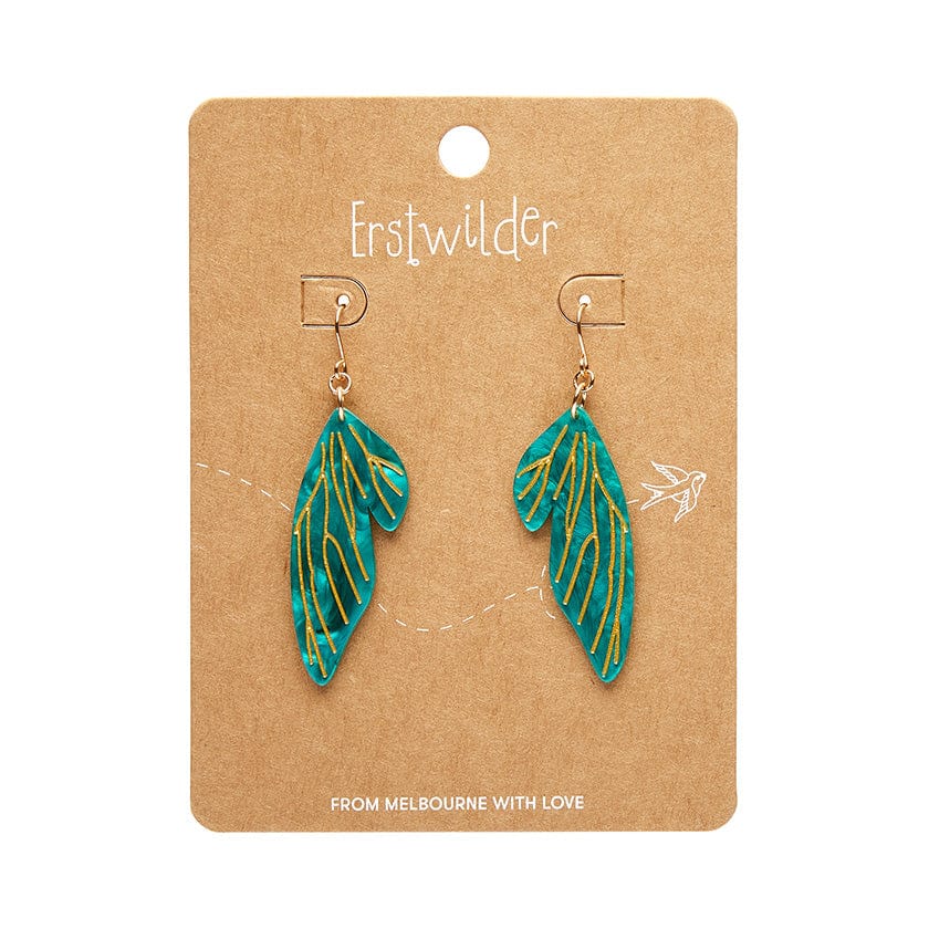 Fairy Wings Drop Earrings - Mint  -  Erstwilder Essentials  -  Quirky Resin and Enamel Accessories