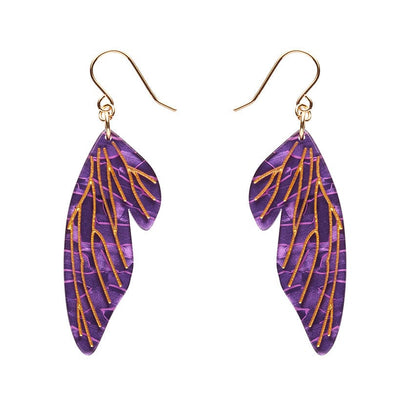 Fairy Wings Drop Earrings - Purple  -  Erstwilder Essentials  -  Quirky Resin and Enamel Accessories