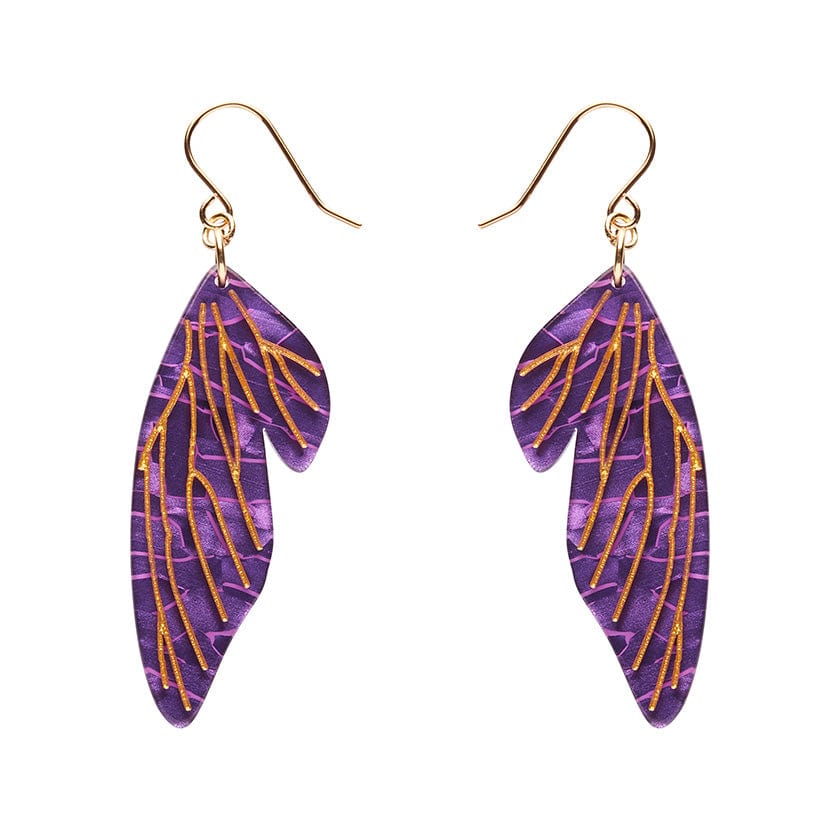 Fairy Wings Drop Earrings - Purple  -  Erstwilder Essentials  -  Quirky Resin and Enamel Accessories