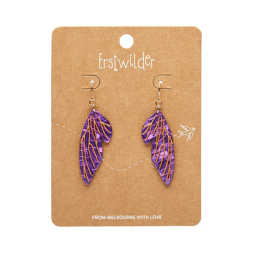 Fairy Wings Drop Earrings - Purple  -  Erstwilder Essentials  -  Quirky Resin and Enamel Accessories