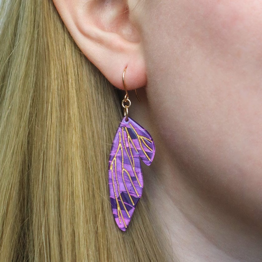 Fairy Wings Drop Earrings - Purple  -  Erstwilder Essentials  -  Quirky Resin and Enamel Accessories