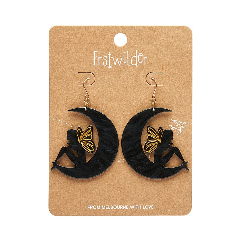 Fairy Moon Drop Essential Earrings - Black  -  Erstwilder Essentials  -  Quirky Resin and Enamel Accessories