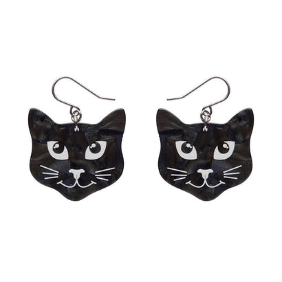 Black Cat Drop Earrings - Black  -  Erstwilder Essentials  -  Quirky Resin and Enamel Accessories