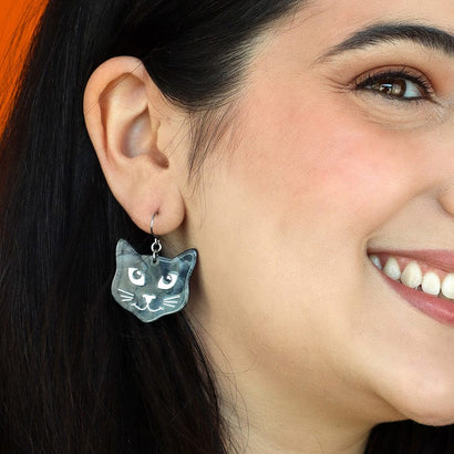 Black Cat Drop Earrings - Black  -  Erstwilder Essentials  -  Quirky Resin and Enamel Accessories