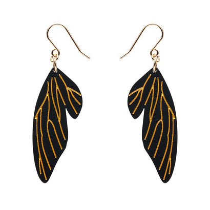 Fairy Wing Drop Essential Earrings - Black  -  Erstwilder Essentials  -  Quirky Resin and Enamel Accessories