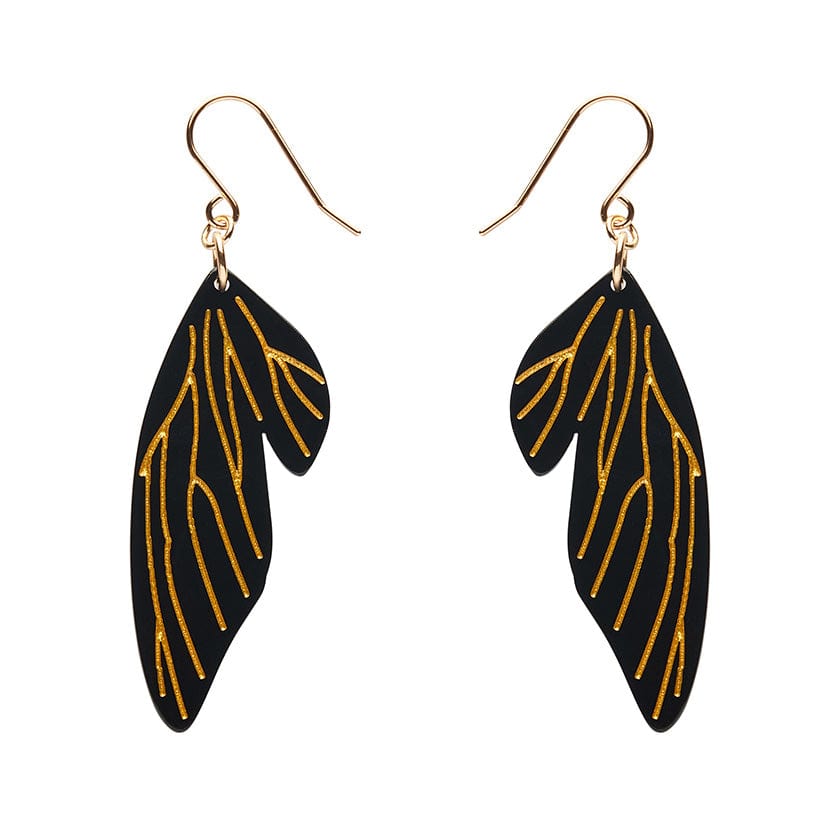 Fairy Wing Drop Essential Earrings - Black  -  Erstwilder Essentials  -  Quirky Resin and Enamel Accessories