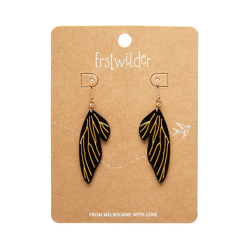 Fairy Wing Drop Essential Earrings - Black  -  Erstwilder Essentials  -  Quirky Resin and Enamel Accessories