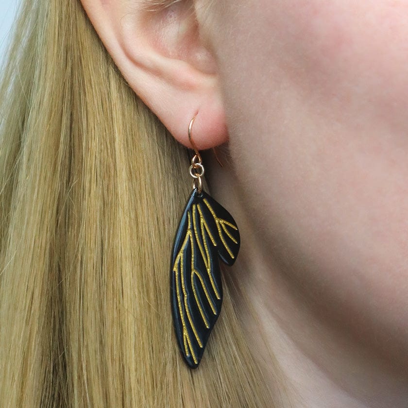 Fairy Wing Drop Essential Earrings - Black  -  Erstwilder Essentials  -  Quirky Resin and Enamel Accessories