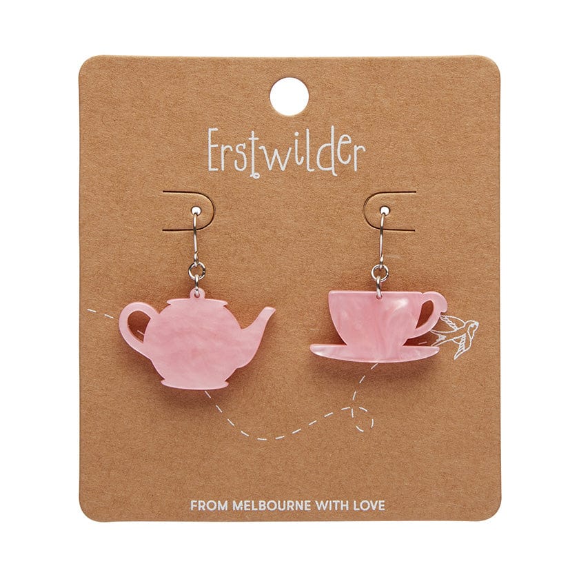 Tea Set Drop Earrings - Pink  -  Erstwilder Essentials  -  Quirky Resin and Enamel Accessories