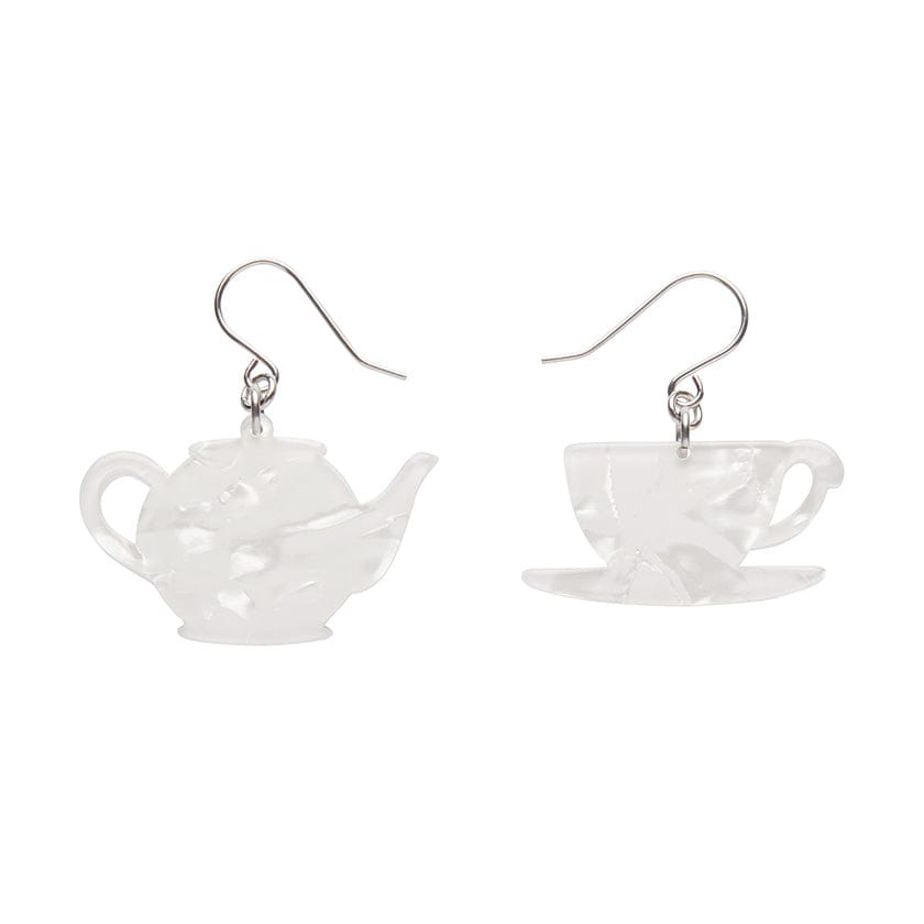 Tea Set Drop Earrings - White  -  Erstwilder Essentials  -  Quirky Resin and Enamel Accessories