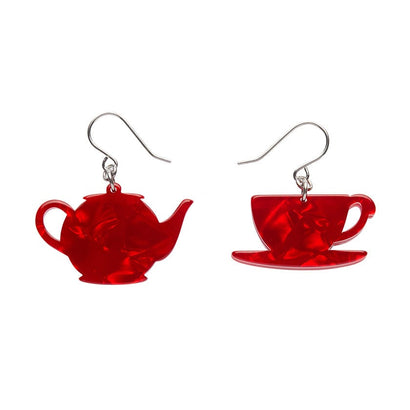 Tea Set Drop Earrings - Red  -  Erstwilder Essentials  -  Quirky Resin and Enamel Accessories