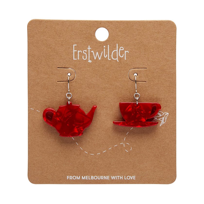 Tea Set Drop Earrings - Red  -  Erstwilder Essentials  -  Quirky Resin and Enamel Accessories