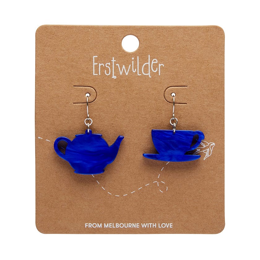 Tea Set Drop Earrings - Blue  -  Erstwilder Essentials  -  Quirky Resin and Enamel Accessories