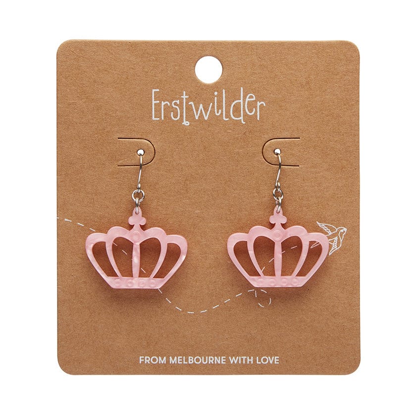 Royal Crown Drop Earrings - Pink  -  Erstwilder Essentials  -  Quirky Resin and Enamel Accessories