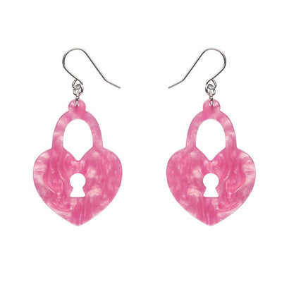 Heart Locket Ripple Drop Earrings - Pink  -  Erstwilder Essentials  -  Quirky Resin and Enamel Accessories