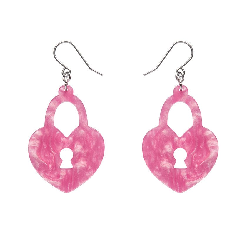 Heart Locket Ripple Drop Earrings - Pink  -  Erstwilder Essentials  -  Quirky Resin and Enamel Accessories