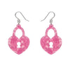 Heart Locket Ripple Drop Earrings - Pink